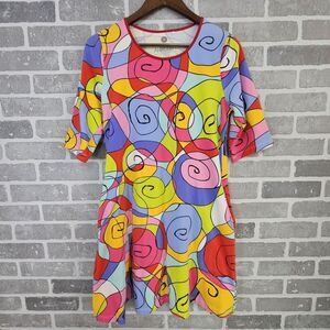 Ana Clare 70's Retro Style Dress Graphic Groovy Print Festival Soft Knit Medium‎